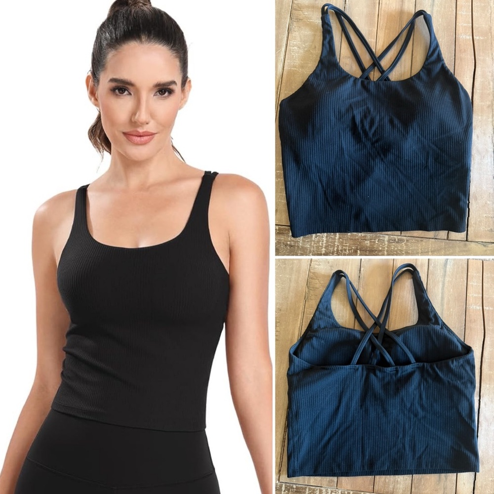 ❤️Black Ribbed Tank Top with Strappy Back Size M